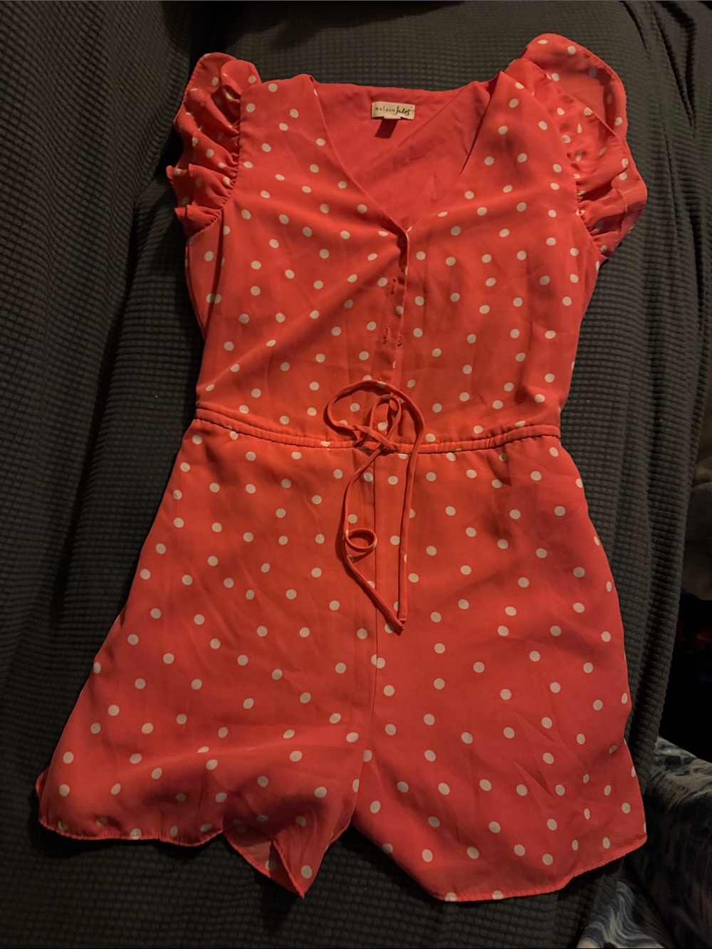 Maison Jules Coral Polka Dot Tie-Waist Romper